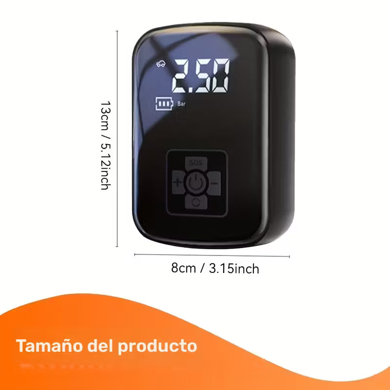 Inflador inalámbrico con doble potencia, pantalla digital y batería recargable. Multifuncional