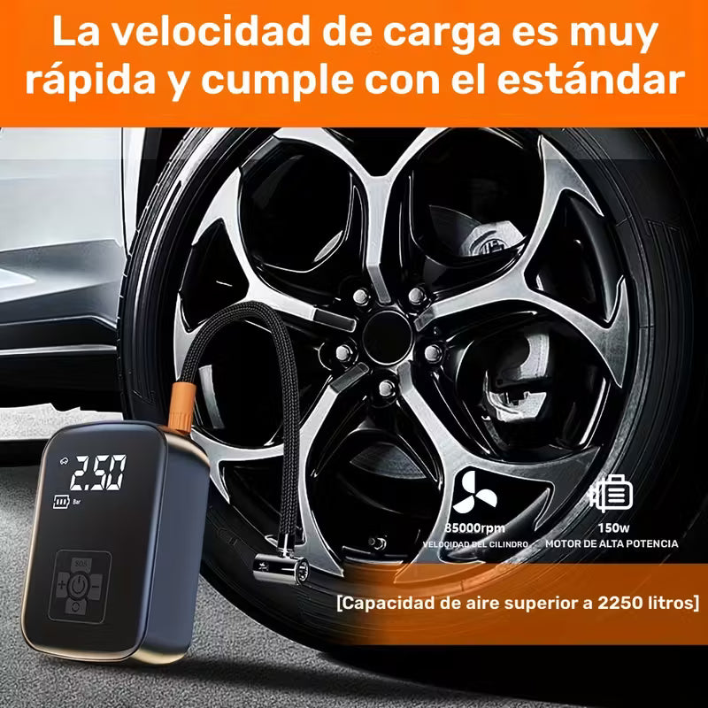 Inflador inalámbrico con doble potencia, pantalla digital y batería recargable. Multifuncional