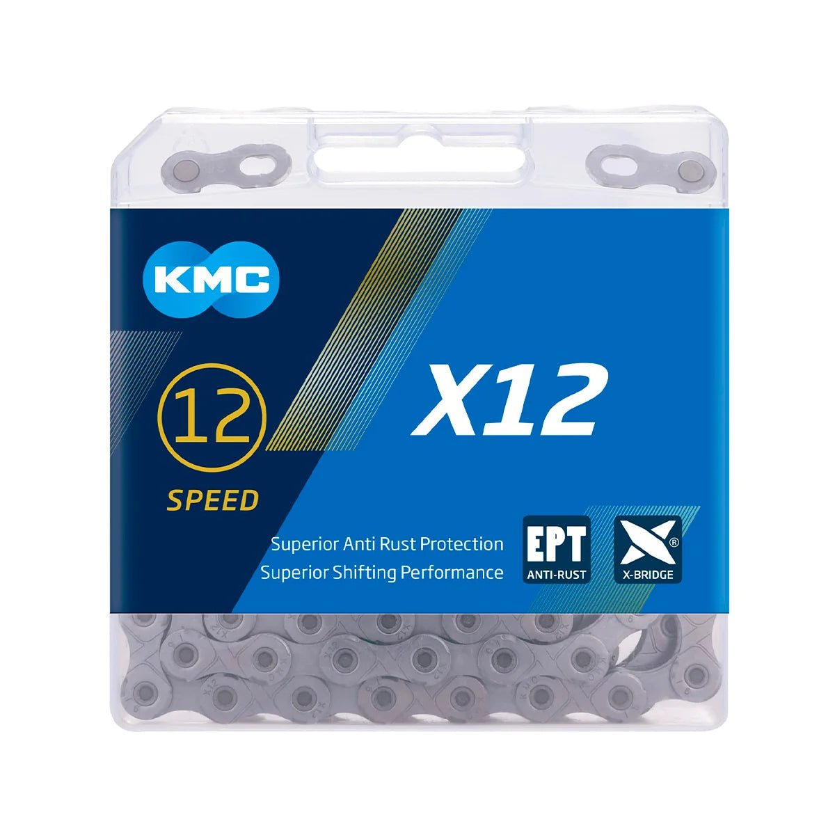 Cadena KMC X12 EPT ECOPROTEQ ANTI-CORROSION PLATA 126L