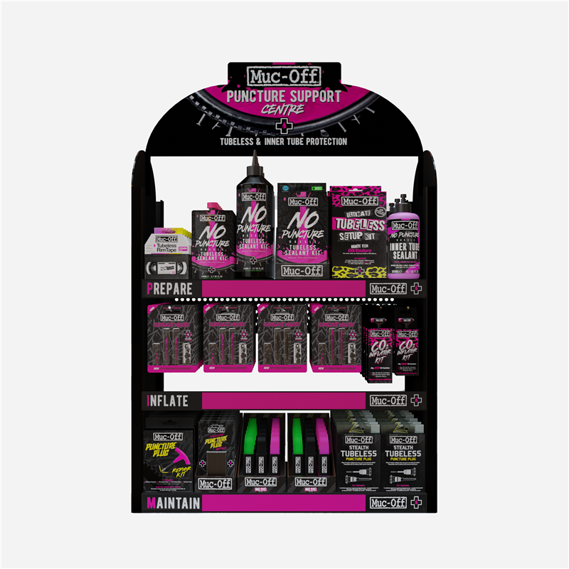 Paquete Muc-Off + Exhibidor de Pared Puncture Support Centre
