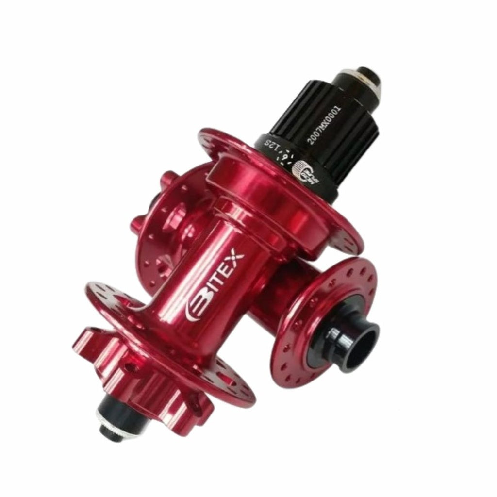 PAR DE MAZAS BITEX BX211 BOOST 15X110MM/12X148MM BODY MICROSPLINE ROJAS 28H (EZO)(EJE DE CROMOLIO)
