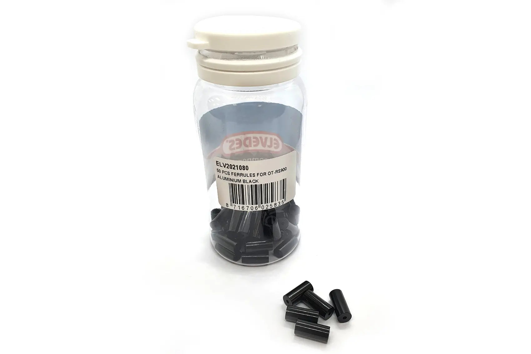50 FERULAS "END CAPS" Ø3.65mm DIAMETRO INTERIOR (Ø5.5mm DIAMETRO EXTERIOR) x12mm ALUMINIO NEGRO