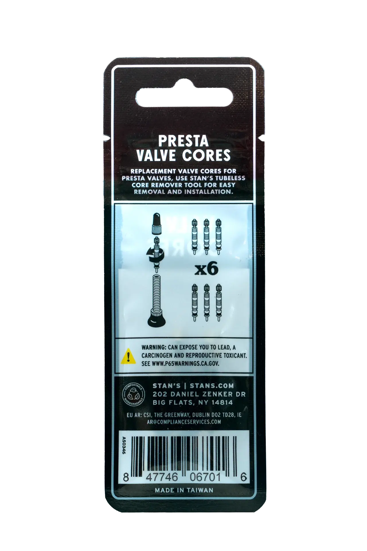 STAN'S TUBELESS UNIVERSAL VALVE CORES, 6PK