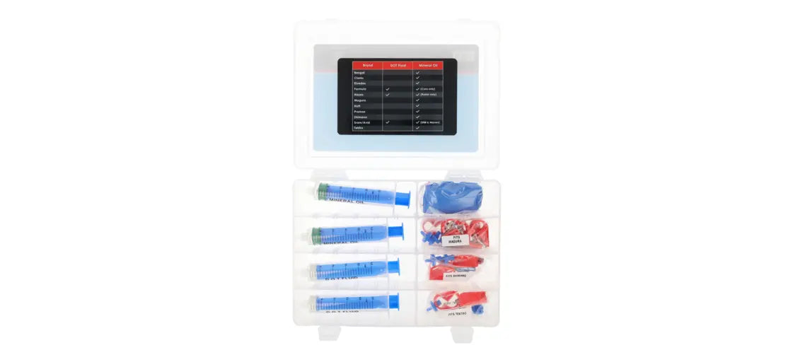 KIT DE PURGADO PARA LÍQUIDO MINERAL Y DOT INCLUYE ADAPTADORES PARA SHIMANO, MAGURA, SRAM Y TEKTRO