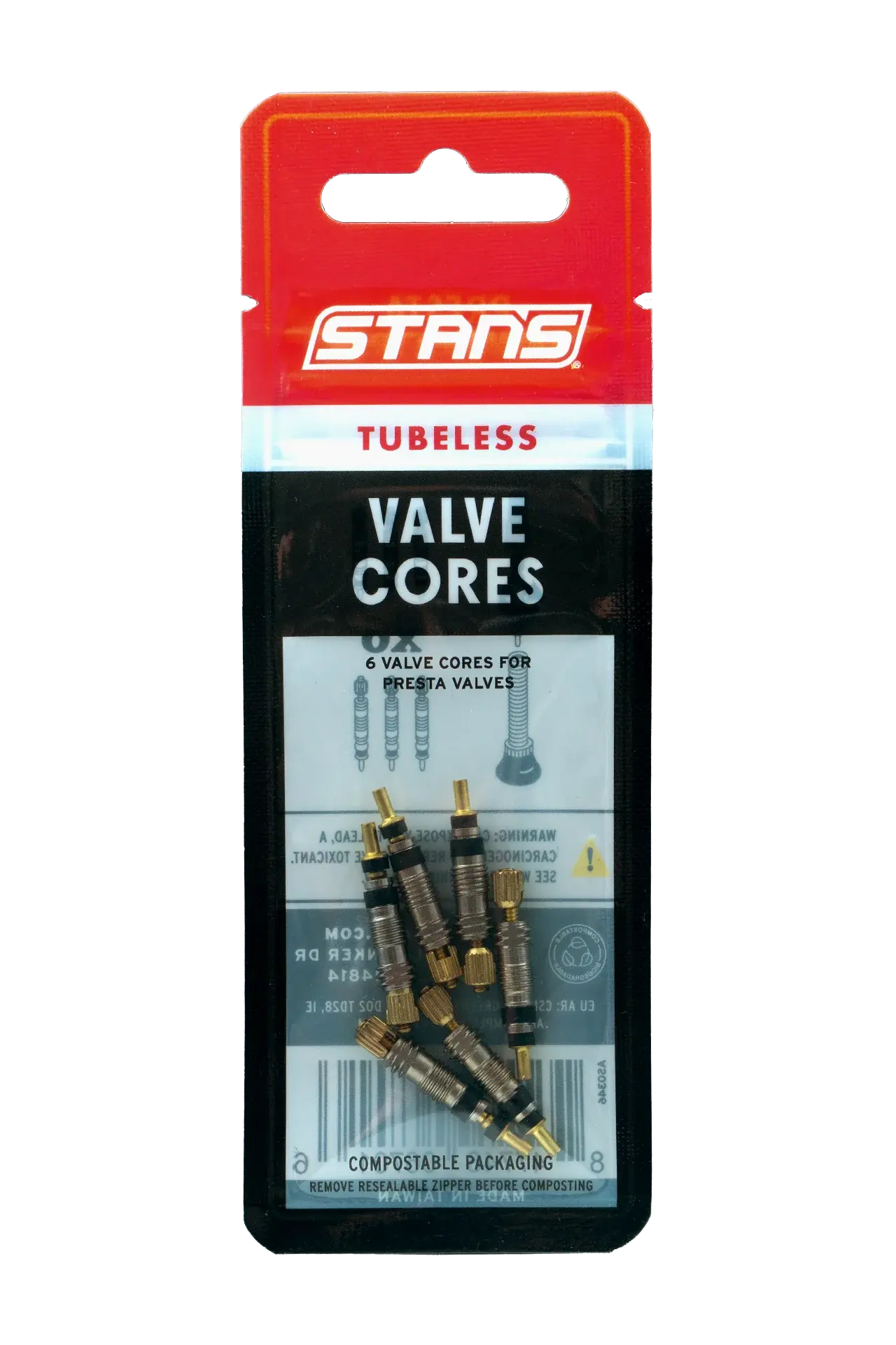 STAN'S TUBELESS UNIVERSAL VALVE CORES, 6PK