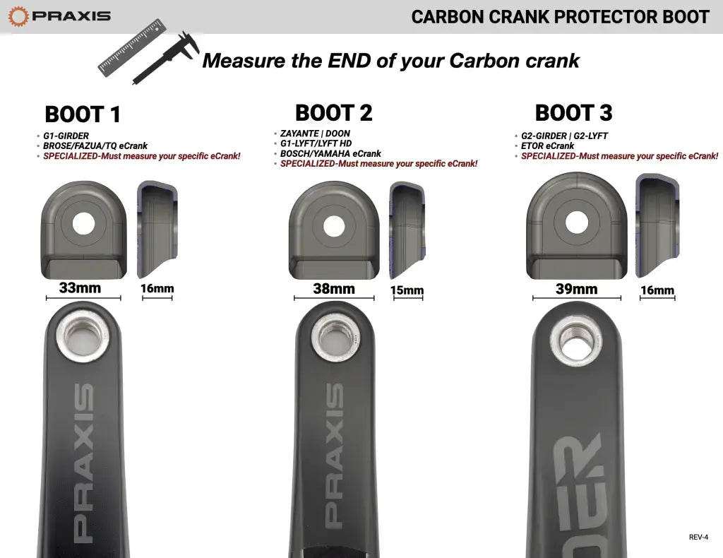 PROTECTOR BIELA PRAXIS CRANK BOOT #1 *SET * G1 GIRDER / BROSE eCrank / SPECIALIZED ISIS eCranks 165-170