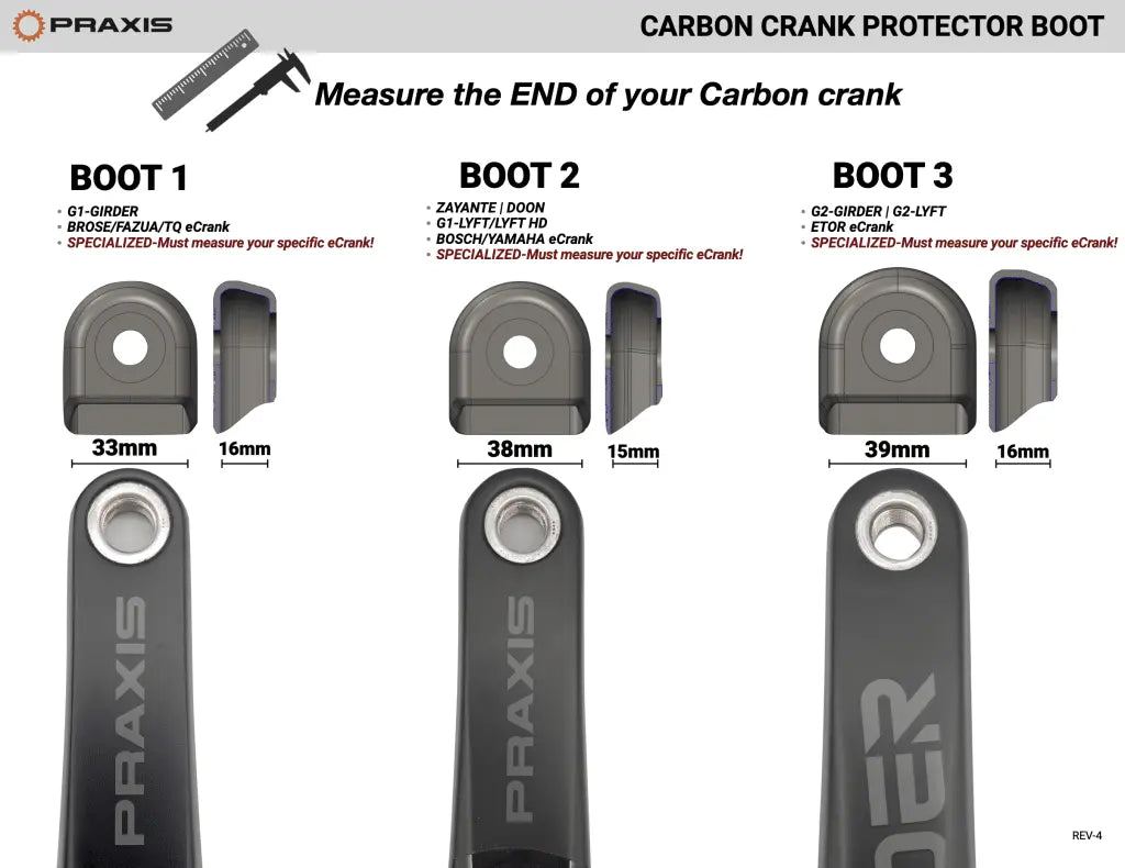 PROTECTOR BIELA PRAXIS CRANK BOOT #3 *SET* G2 GIRDER / SPECIALIZED “SL” M30 MTN eCranks / SPECIALIZED ISIS eCranks 160mm
